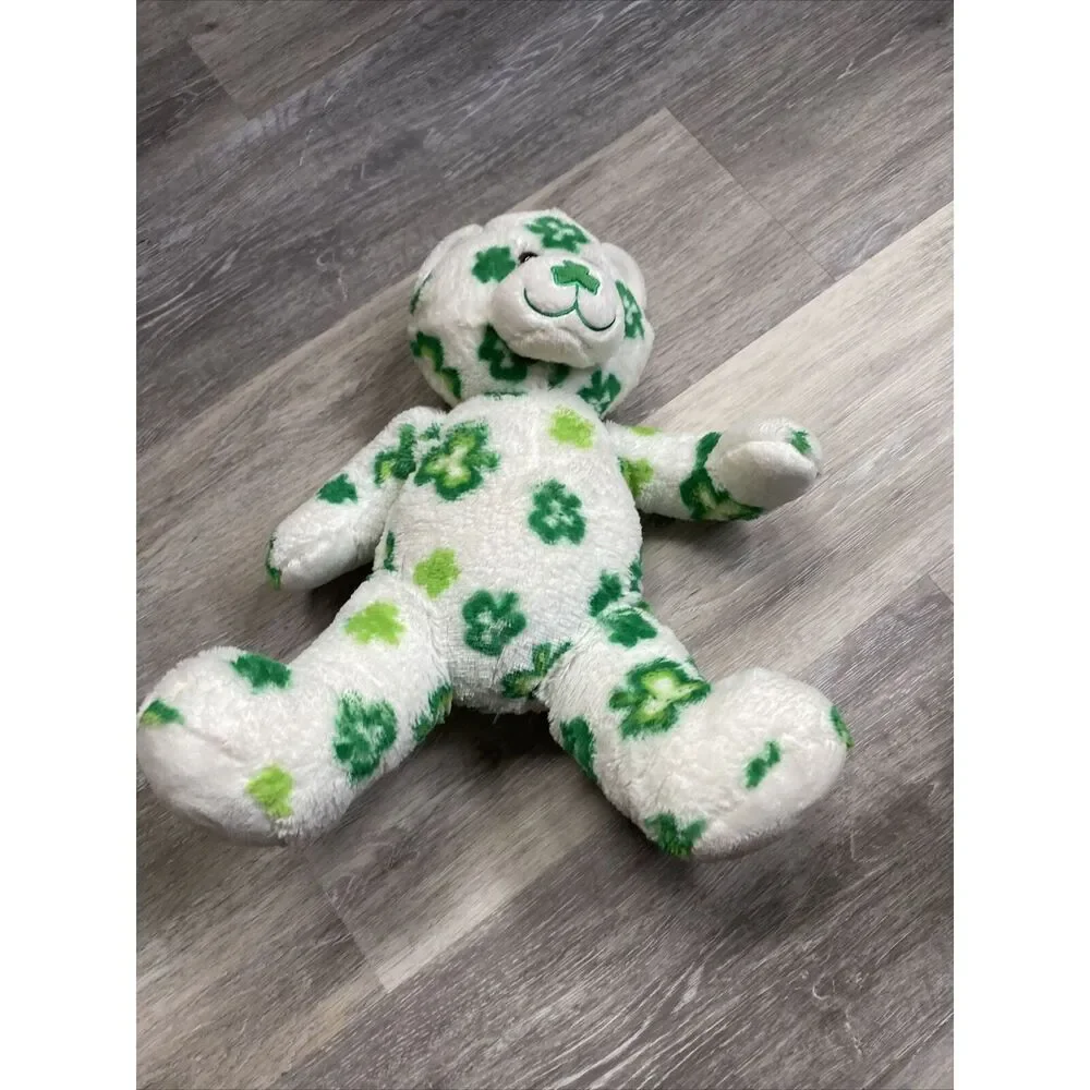 Build a Bear Shamrock Bear St Patricks Day White Green Irish Stuffed Plush BABW